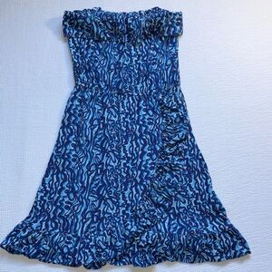 Lilly Pulitzer Ribbit Summer Navy Ruffle Strapless Mini Dress